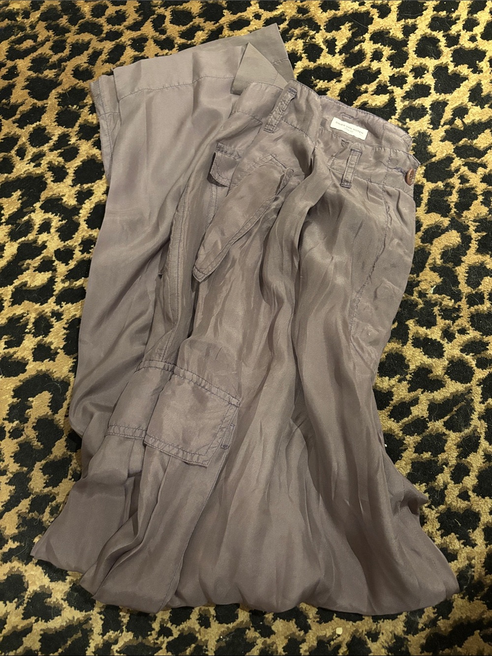 Dries Van Noten Taupe Satin Wide-Leg Trousers
